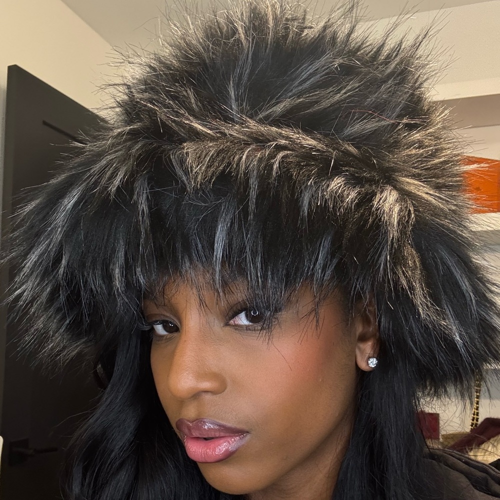 Trendy black and white fur hat
